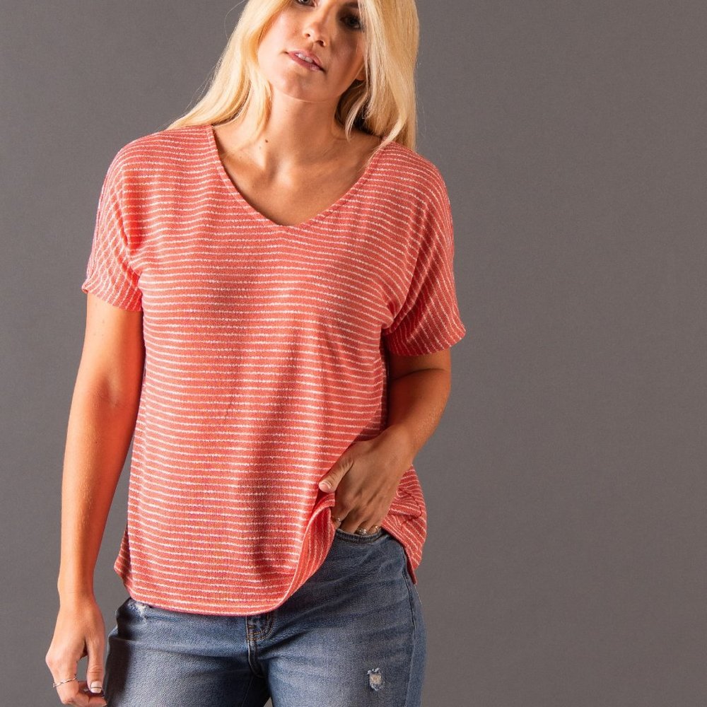 New with Tag Agnes & Dora Canyon Top Boxy Coral/Red/Orange Stripe